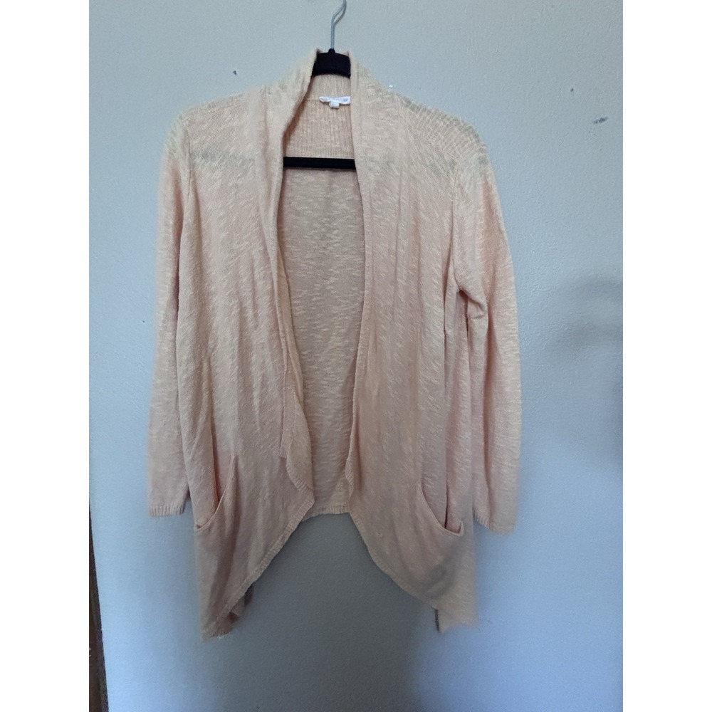 Eileen Fisher Linen Cotton Open Front Cardigan Peach M Shawl Collar Lightweight